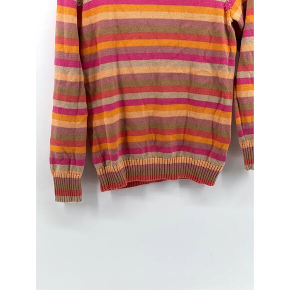 LIZ CLAIBORNE Women's Pink-Orange Striped Knit Button Mock-Neck Sweater SZ M - Picture 5 of 10